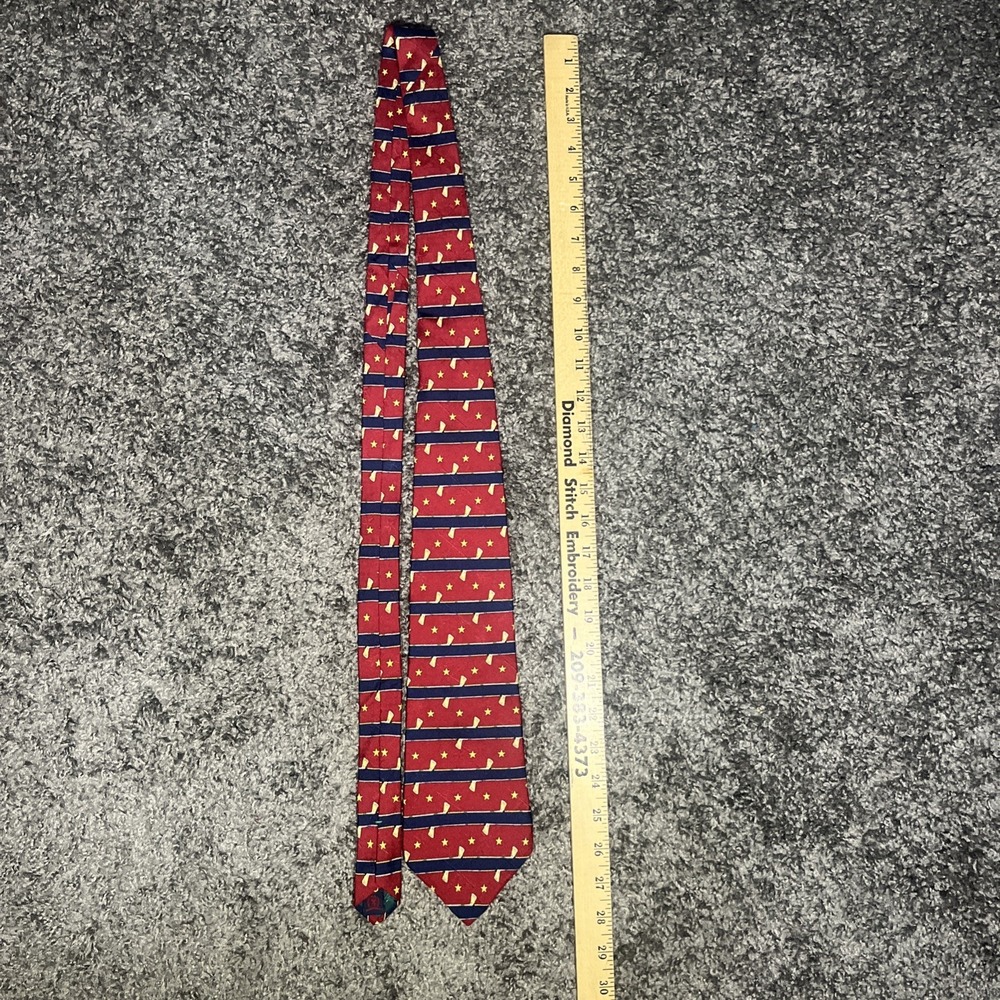 Tommy Hilfiger 100% Silk Red Blue‎ Star Patterened Neck Tie Printed In Italy